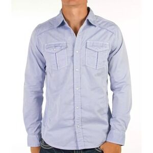 BKE Hays Shirt Men L Blue Standard Fit Long Sleeve Snap‎ Button Western Work